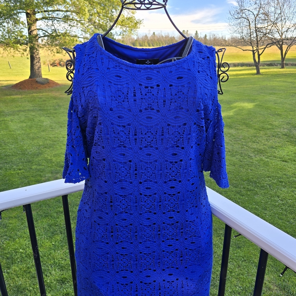 Dress, cold shoulder, Ronni Nicole, royal blue, VGUC, size 12